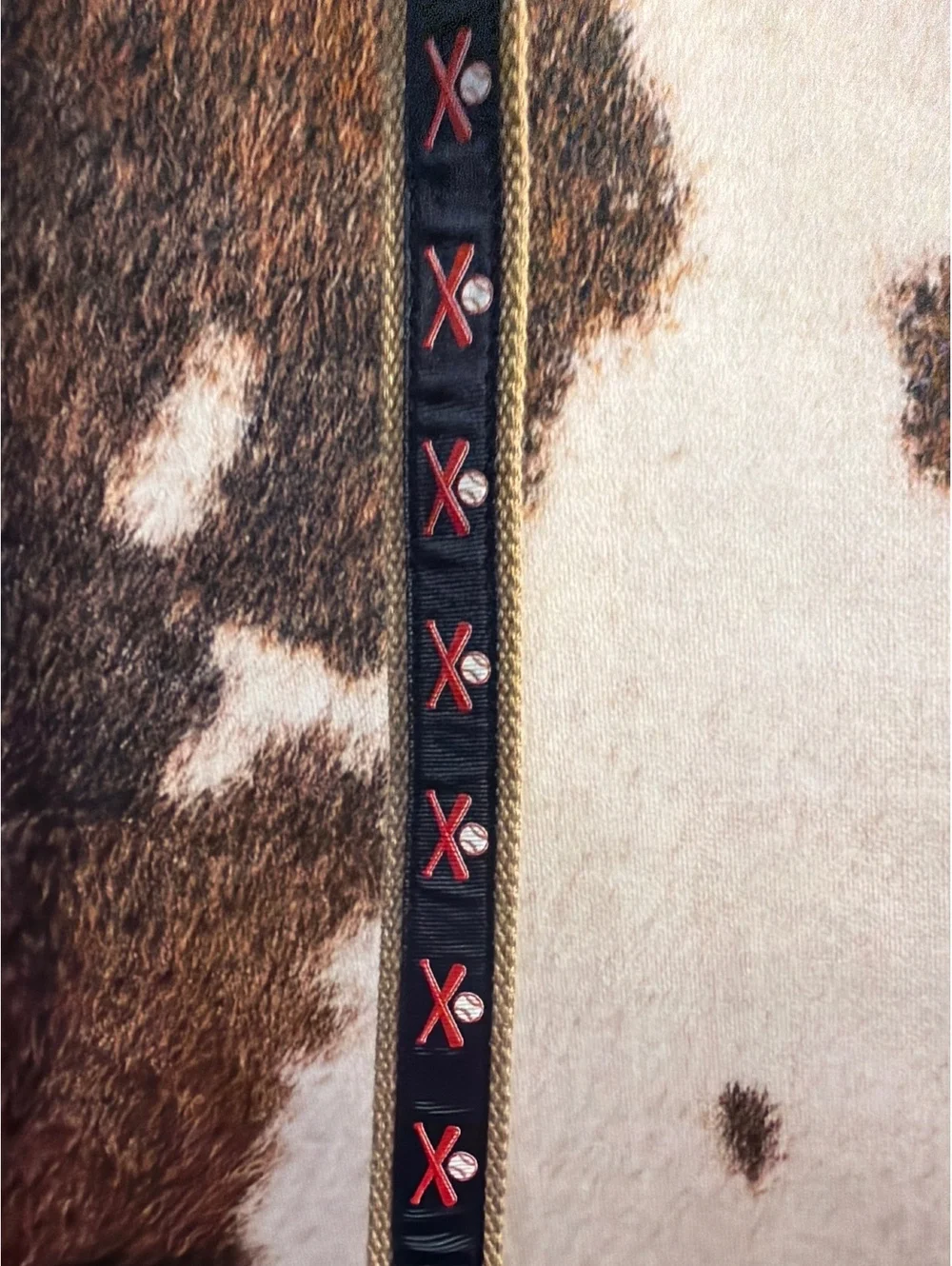 Baseball print Ribbon Large Brown Leather and Fabric Belt 30-32
